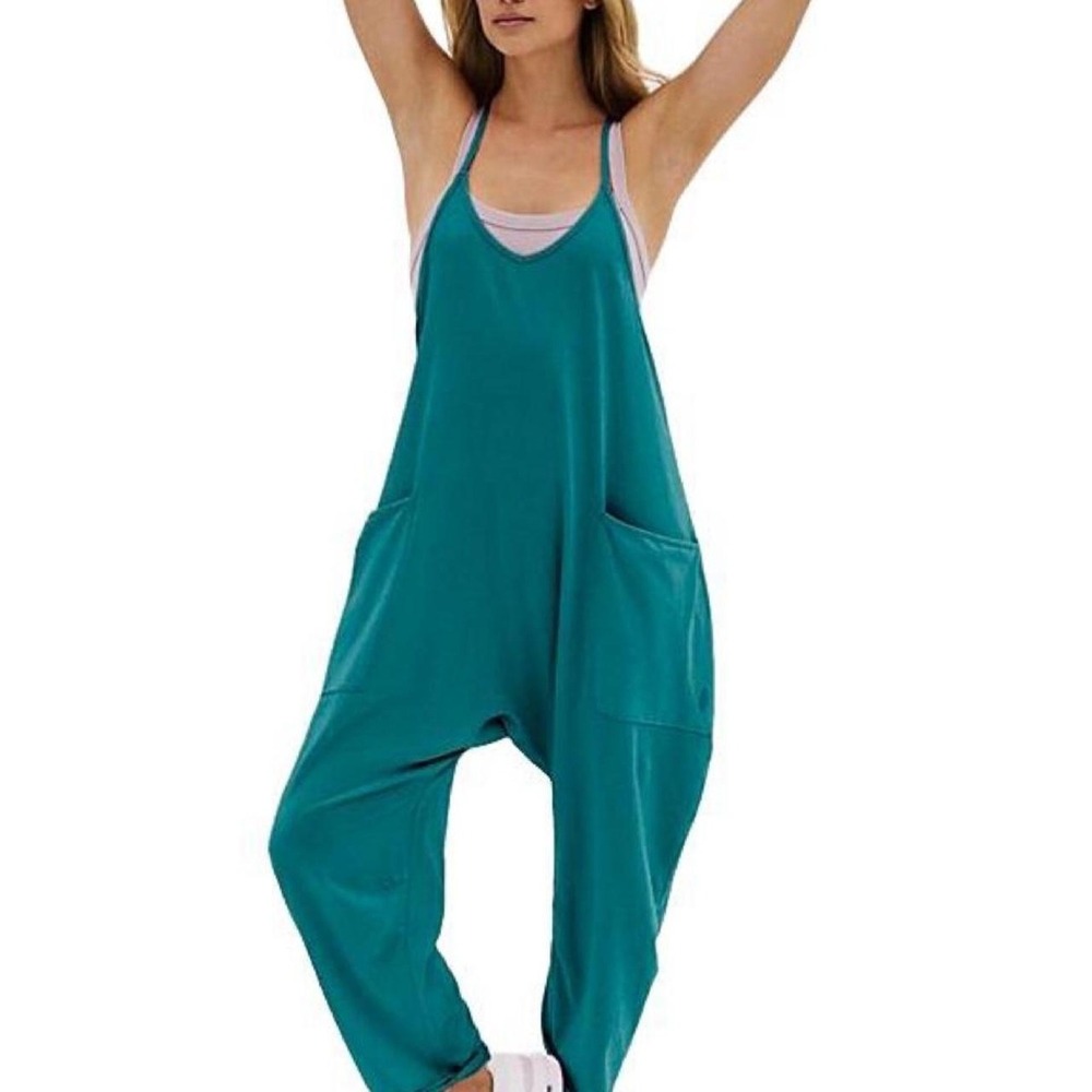 Free People FP Movement Hot Shot Onesie Jumpsuit Spruce Green XS Oversized Boho